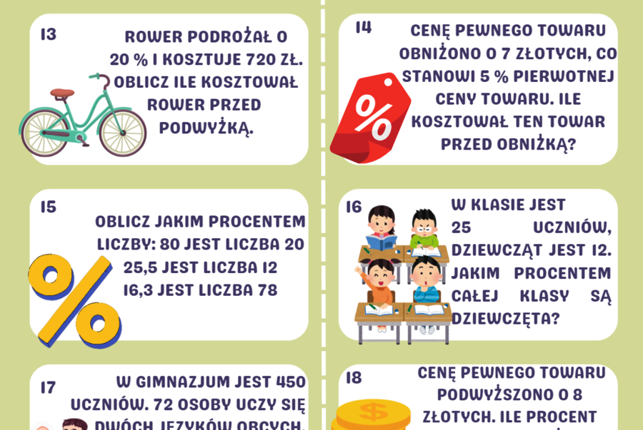 Procenty – 50 zadań z odpowiedziami Klasy 6–8 PDF gotowy do druku