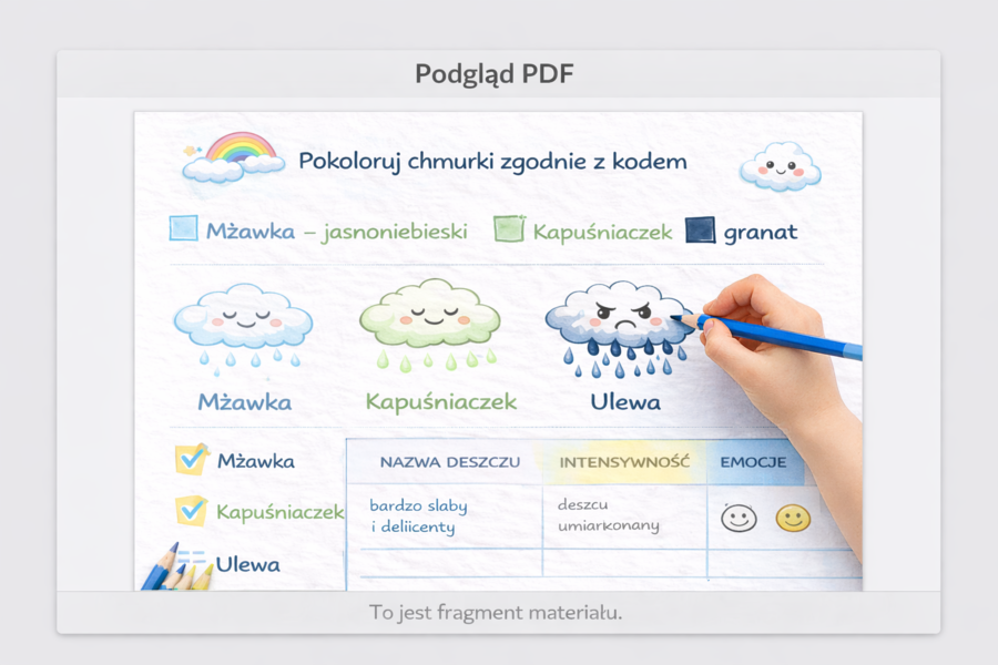 Karta pracy: Rozpoznaj rodzaje deszczu