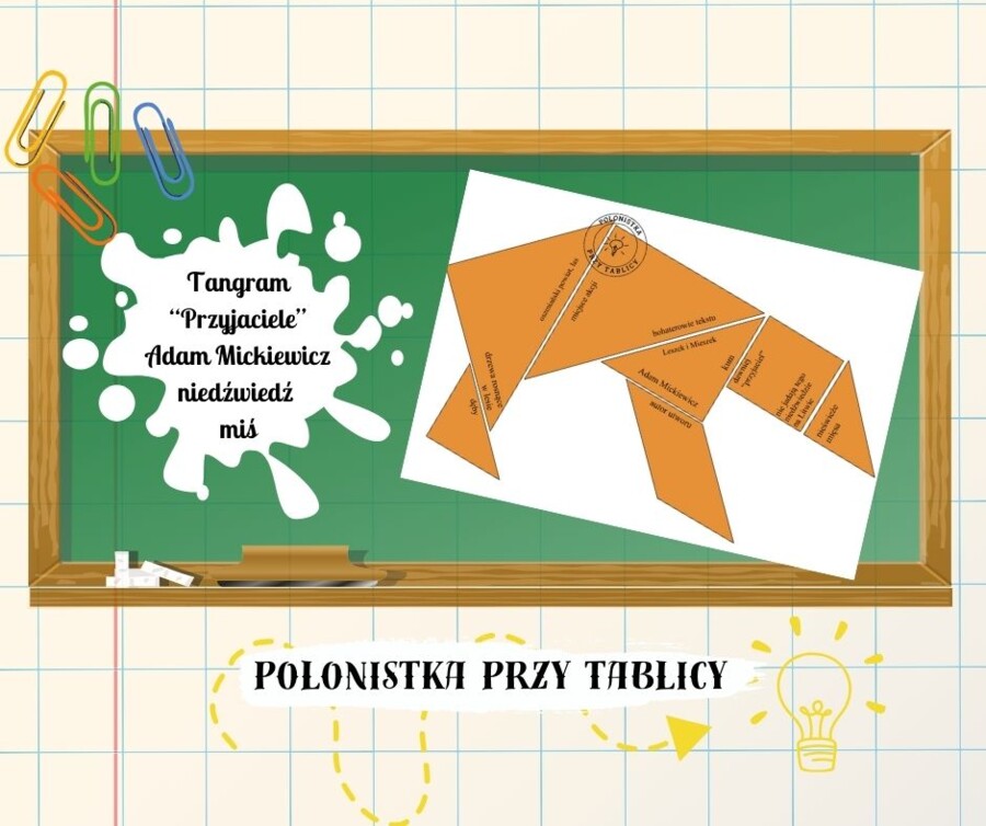 "Przyjaciele" Adam Mickiewicz tangram biały (wydruk eco) niedźwiedź miś