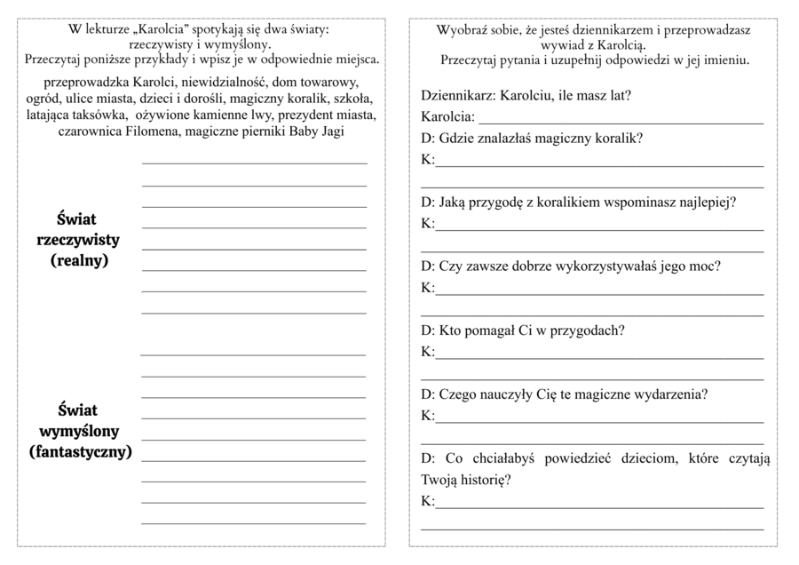 Karolcia - karty pracy