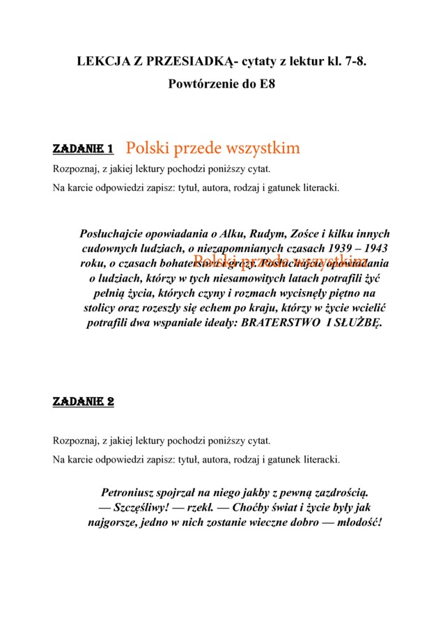 Lekcja z przesiadką- cytaty - Egzamin 8