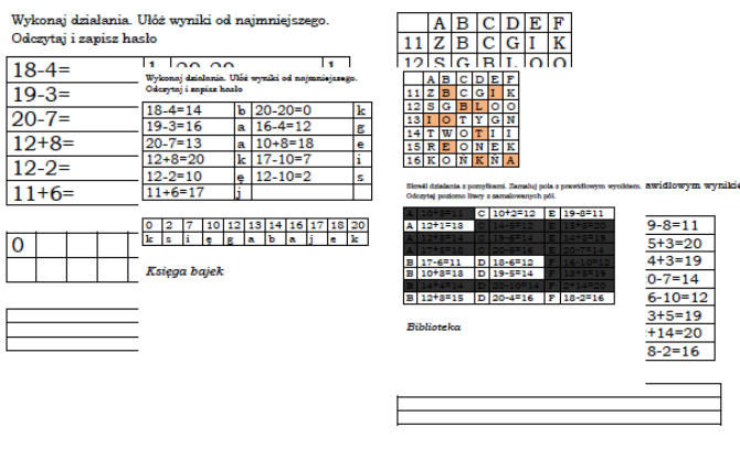 Kodowanki matematyczne dla klasy 1 do tematu "Książki wokół nas"