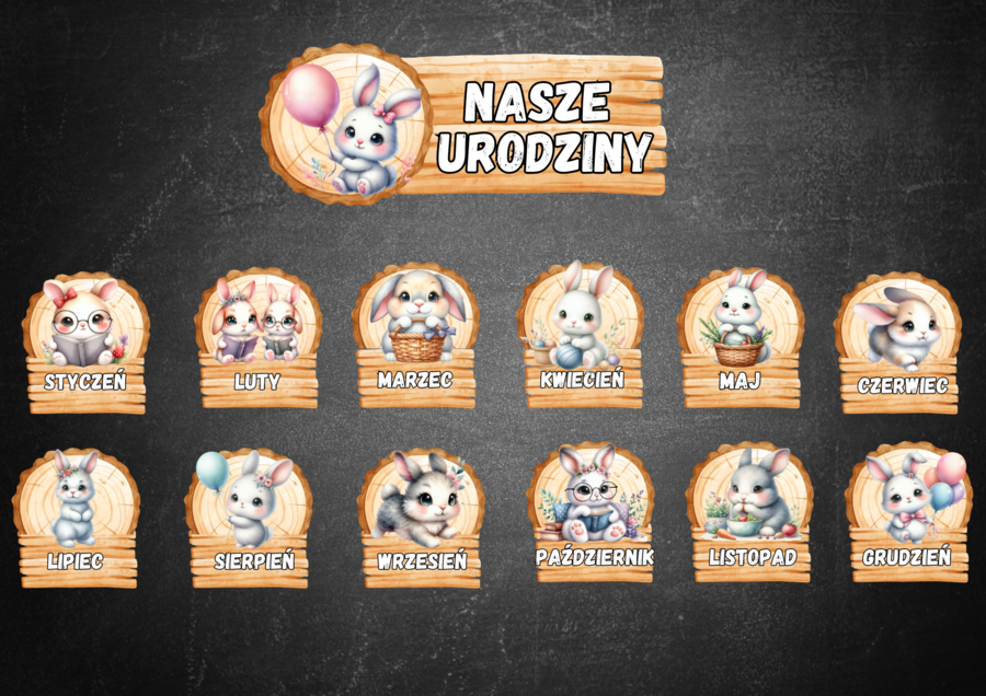 ZESTAW URODZINY ZAJĄCZKI KRÓLICZKI KALENDARZ URODZIN
