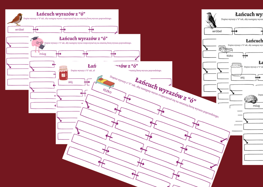 ŁAŃCUCH WYRAZOWY - wyrazy z "Ó" - karta pracy - ortografia