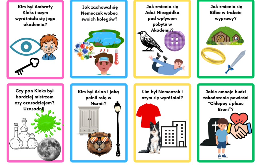 Fiszki powtórzeniowe do egzaminu ósmoklasisty z języka polskiego (lektury 4-6)