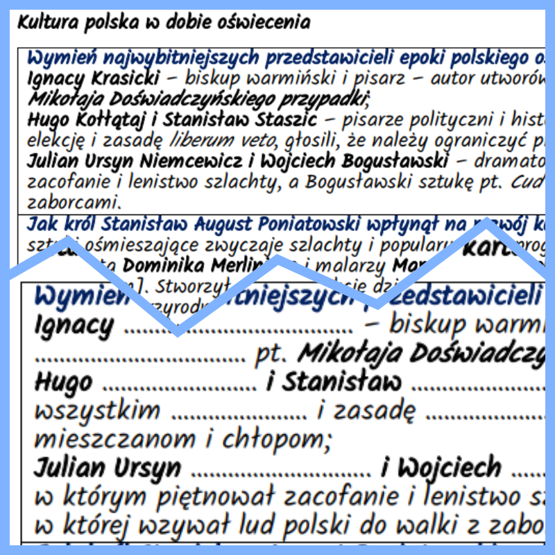 Kultura polska w dobie oświecenia – notatki i karta pracy (MATERIAŁ za darmo)