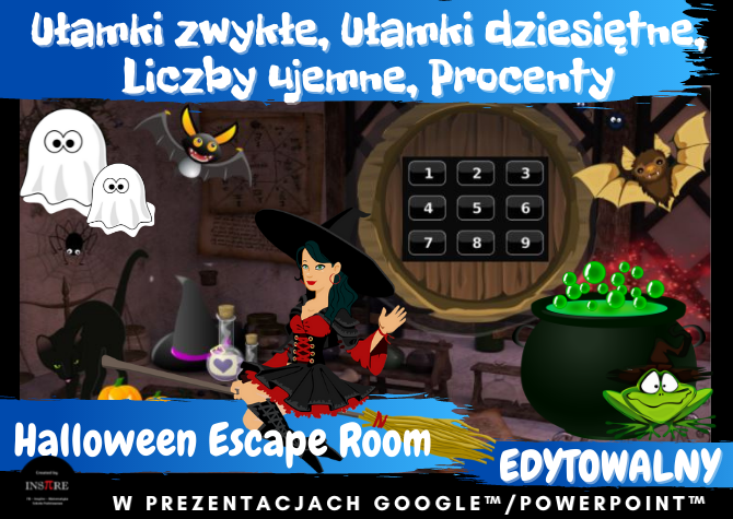 Halloween Escape Room – Ułamki zwykłe, Ułamki dziesiętne, Liczby ujemne, Procenty