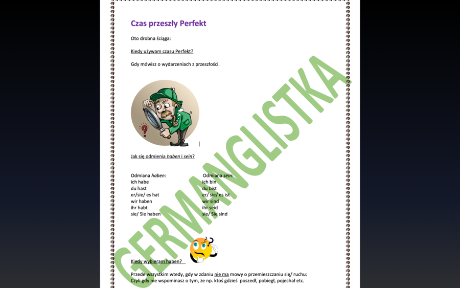 Czas przeszły Perfekt - bardzo proste objaśnienie z ćwiczeniami i kluczem- J. niemiecki