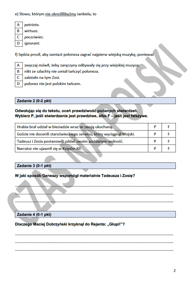 Test – „Pan Tadeusz”, Księga XII