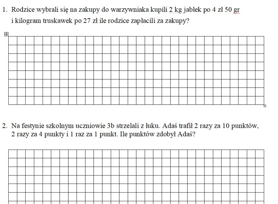 Kartkówka / karta pracy zadania tekstowe.