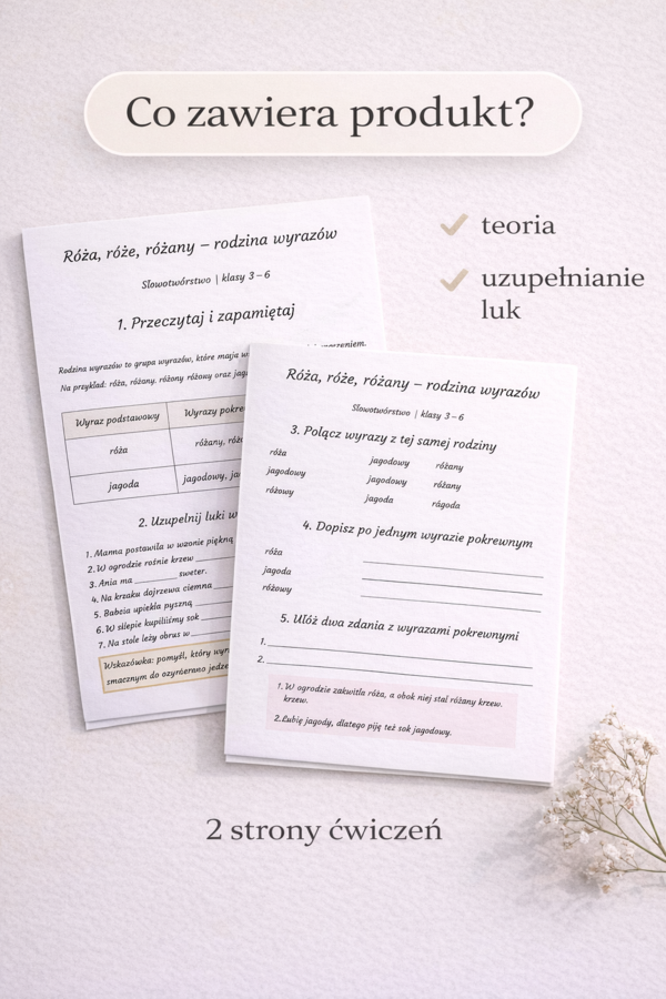 Róża, róże, różany – rodzina wyrazów [Karta pracy]