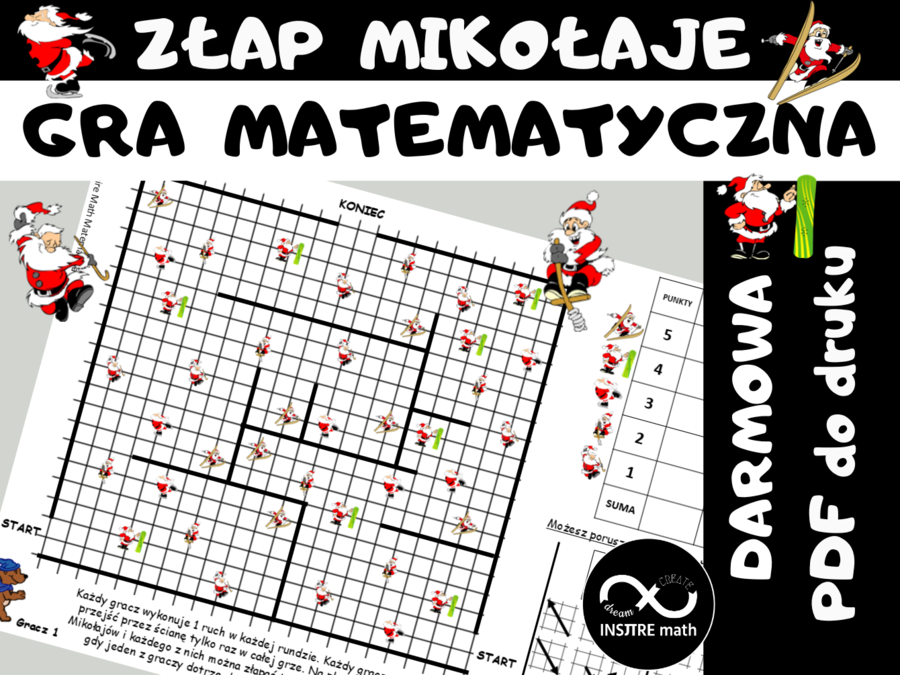 DARMOWA Gra Matematyczna – Złap Mikołaje. Gra logiczna. Boże Narodzenie, Mikołajki. Mikołaj.