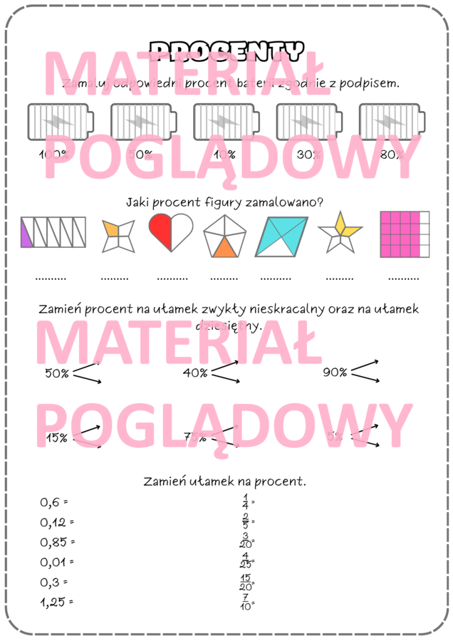 Karta pracy procenty klasa 4, 5, 6
