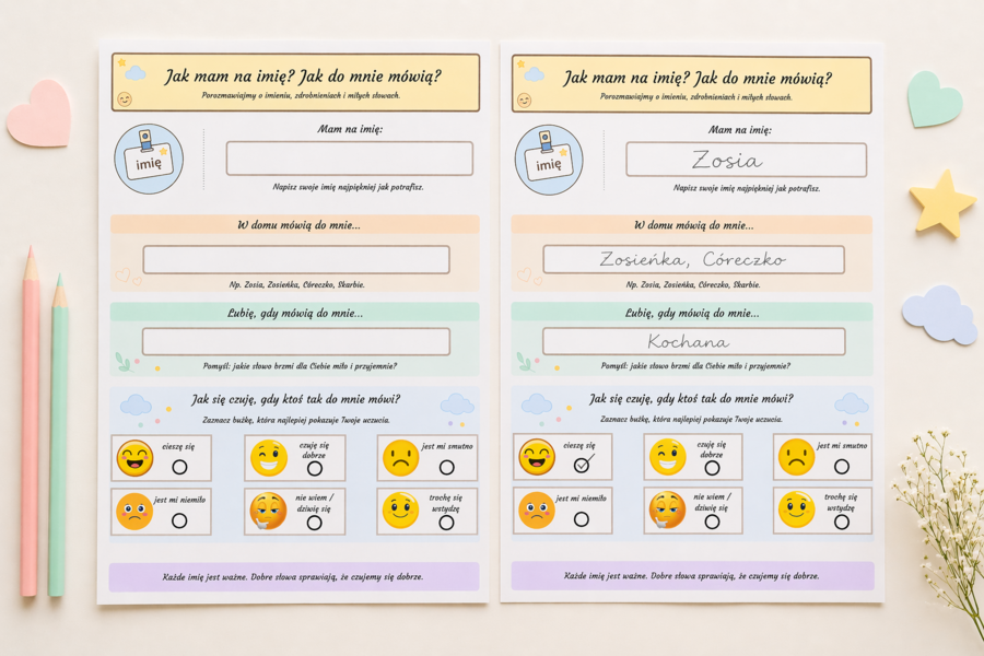 Jak mam na imię? Jak do mnie mówią? – karta rozmowy dla przedszkolaka