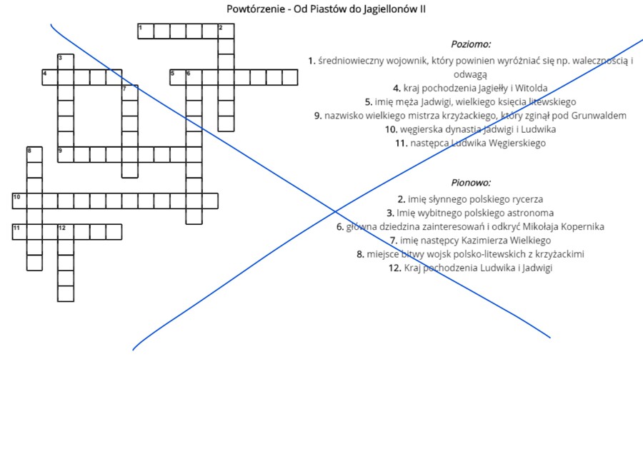 Krzyżówka powtórzeniowa - Unia, Grunwald, Kopernik