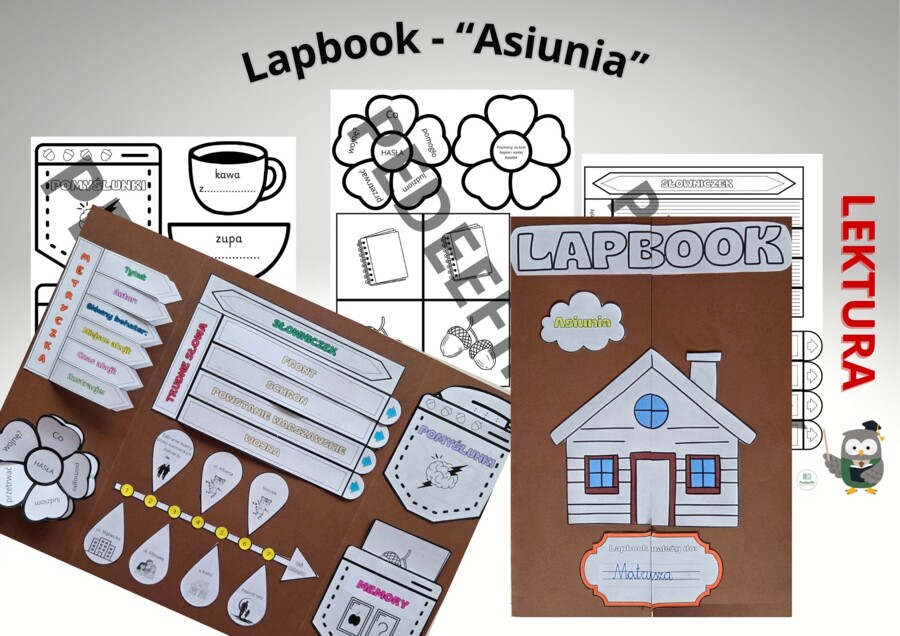 Lapbook - "Asiunia" + test sprawdzający wiedzę z lektury + kod QR do testu