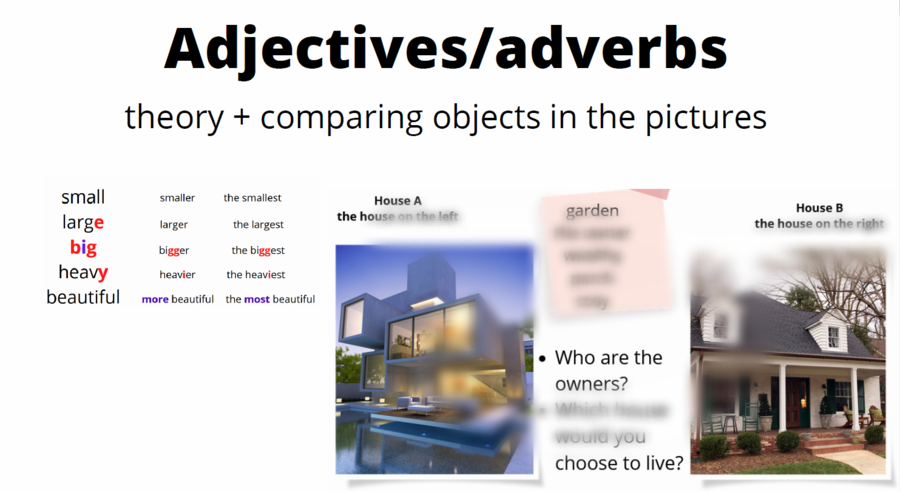 Przymiotniki i przysłówki- stopniowanie, porównywanie,opisy obrazków, E8,matura