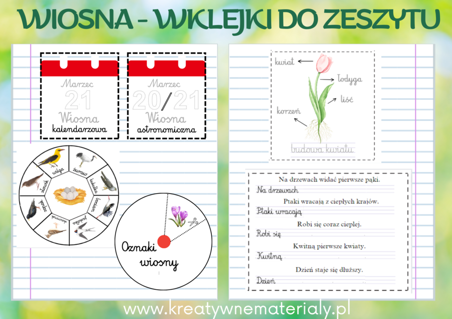 Wklejki do zeszytu - wiosna
