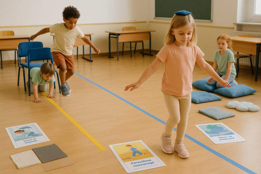 Deszczowy tor przeszkód – karty zadań ruchowych