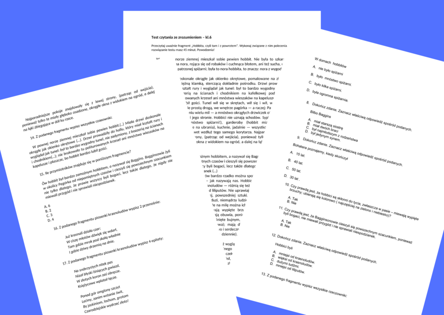 "Hobbit, czyli tam i z powrotem" – Klasa 6 - czytanie ze zrozumieniem + odpowiedzi