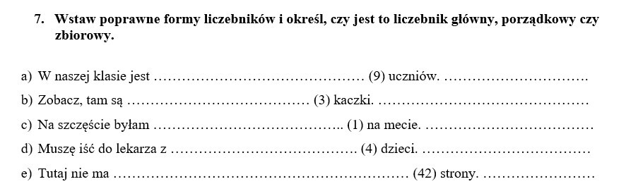 Odmienne części mowy - ćwiczenia (klasa 6/7)