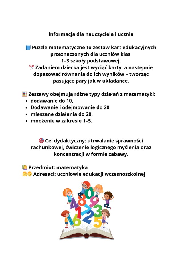 Puzzle - działania w zakresie 20