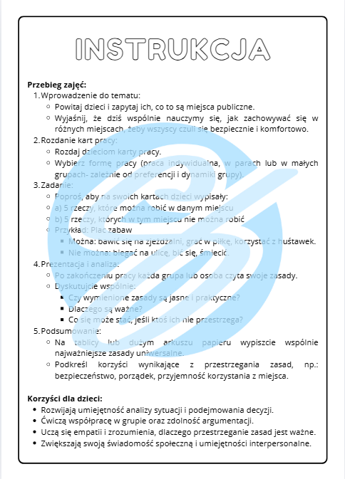 Zasady zachowania w miejscach publicznych – materiały do zajęć TUS dla dzieci