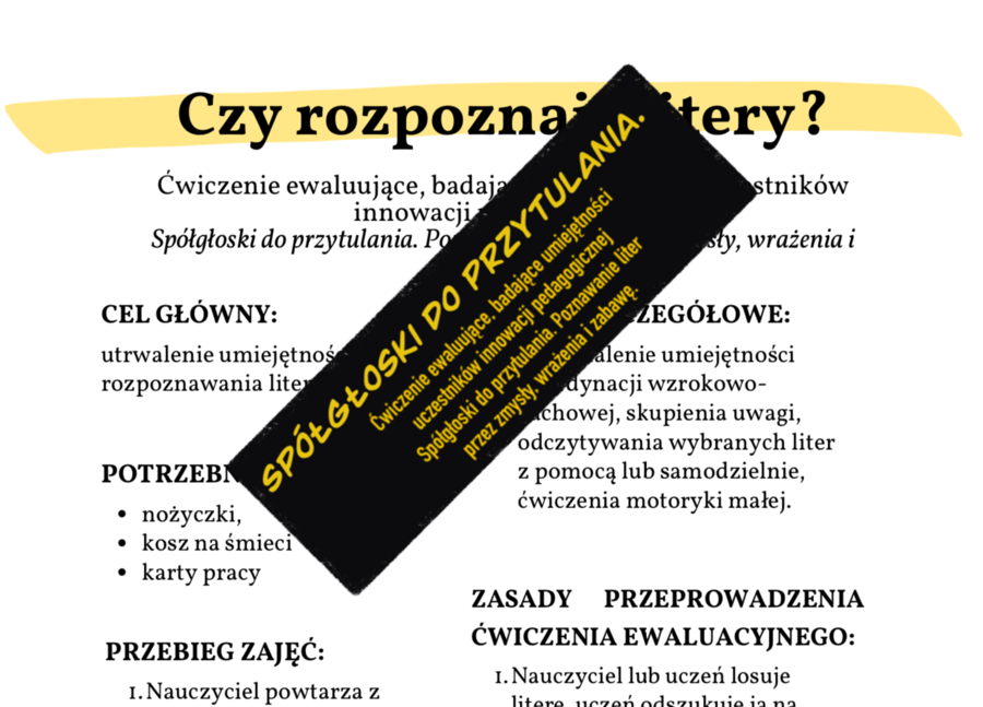 Scenariusz zajęć. Czy rozpoznajesz litery? Ewaluacja innowacji.