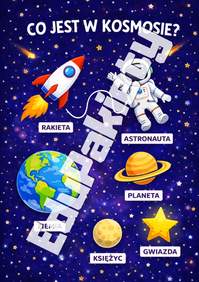 Kosmiczna wyprawa – karty pracy dla dzieci (PDF do druku)