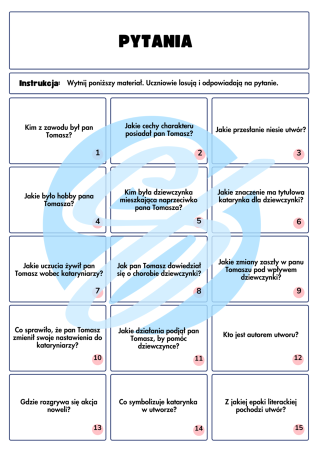 Katarynka – Pytania i Odpowiedzi – angażujące karty pracy dla uczniów szkoły podstawowej
