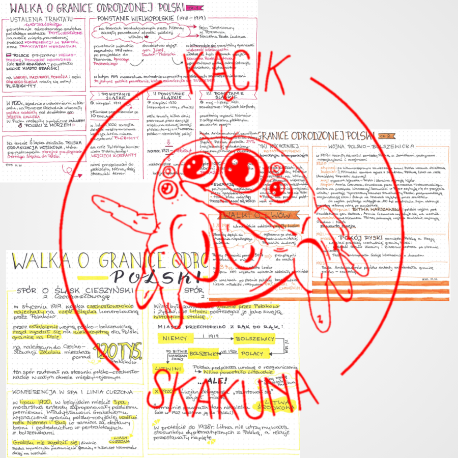 Walka o granice odrodzonej Polski (PAKIET 3 KART) - HISTORIA - XX-lecie międzywojenne - rysnotka/notatka/sketchnotka/notatka rysunkowa