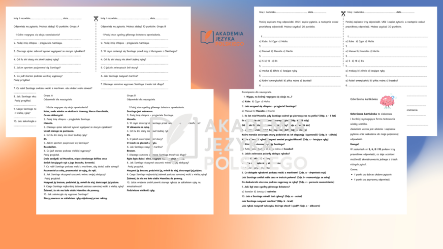 "Stary człowiek i morze" - kompletny pakiet: dwie gry karciane, (odwrócona) kartkówka, dwie karty pracy i garść pomysłów