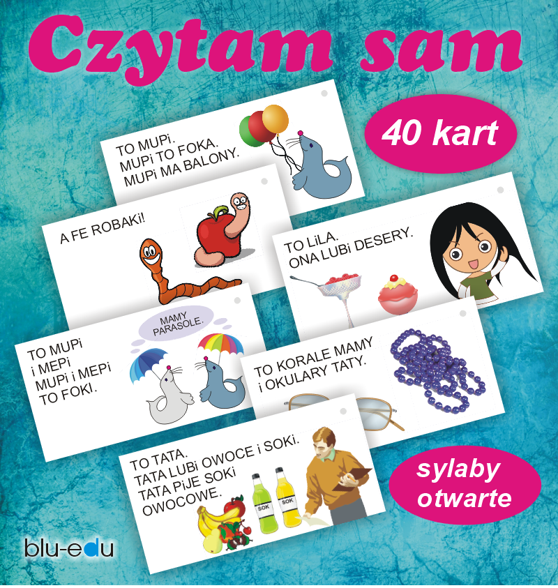 Czytam sam – karty do nauki czytania. Sylaby otwarte.