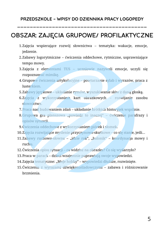 Logopeda w przedszkolu – przykładowe wpisy do dziennika