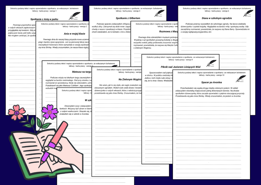 ANIA Z ZIELONEGO WZGÓRZA - karty pracy - wstępy opowiadań - opowiadanie