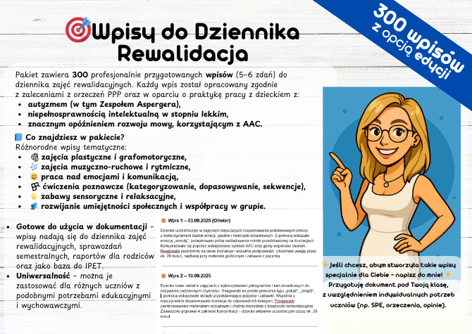 REWALIDACJA Wpisy do Dziennika: niepełnosprawność intelektualna w stopniu lekkim, autyzm (w tym Zespół Aspergera).