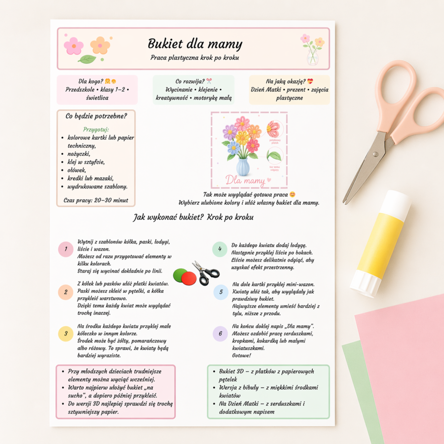 Bukiet dla mamy – praca plastyczna krok po kroku