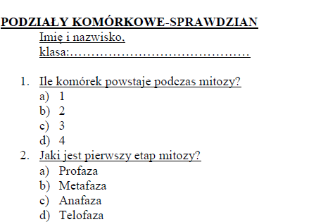 Mitoza, mejoza-sprawdzian