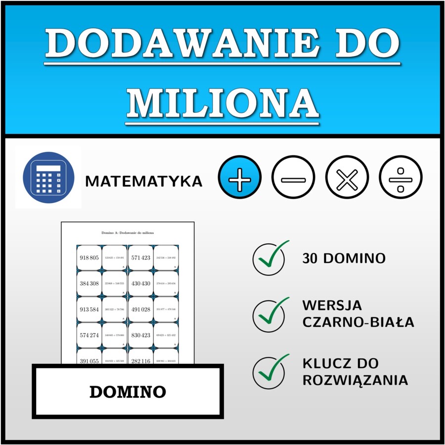 Domino - Dodawanie do miliona | matematyka