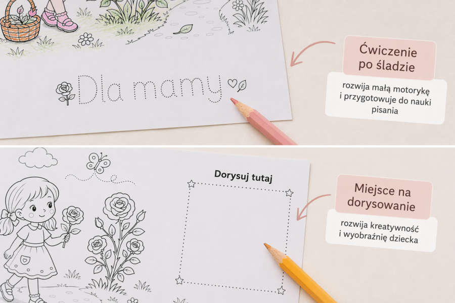 Kolorowanka „Jagoda zbiera róże dla mamy”