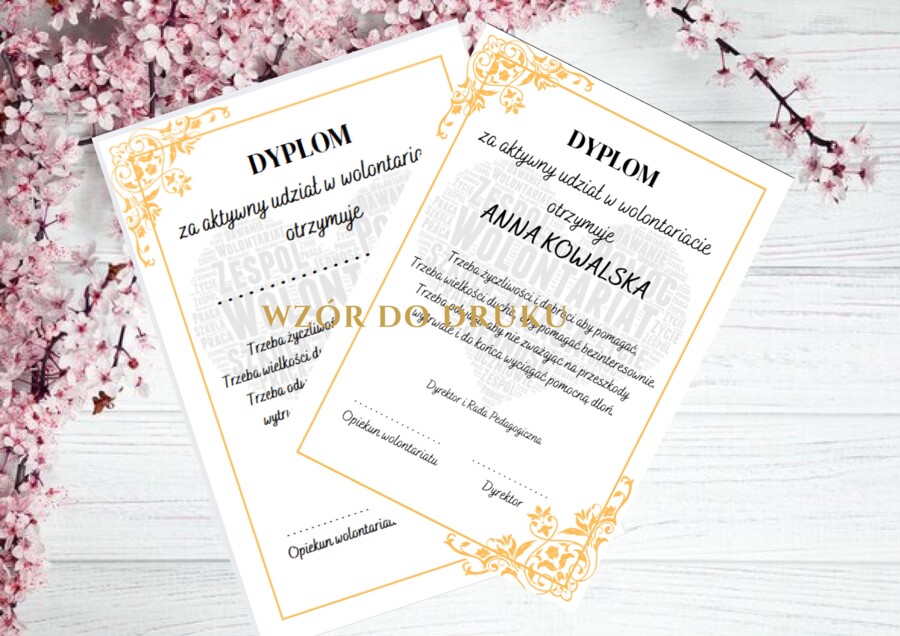 🏆 Dyplom za Wolontariat – elegancki szablon do druku 🌟