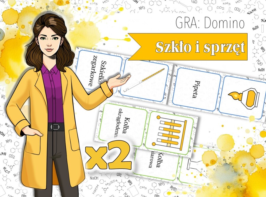 Klasa 7. Chemia. Szkło i sprzęt laboratoryjny. Domino. ZESTAW