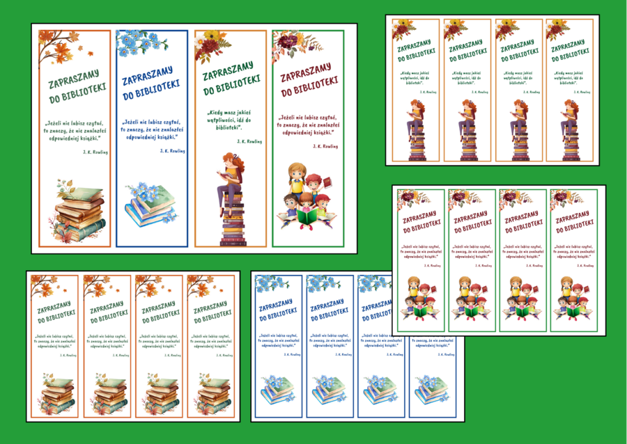 ZAPRASZAMY DO BIBLIOTEKI – biblioteka – zalety biblioteki – cytaty – zakładki do książek – zakładka - 4 szt.