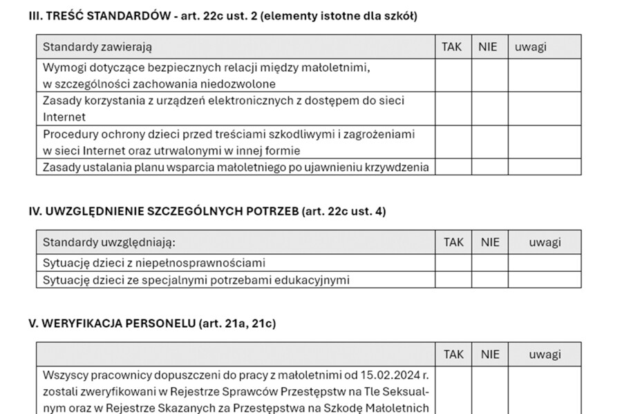 Ocena Standardów Ochrony Małoletnich – kompletny zestaw dokumentów