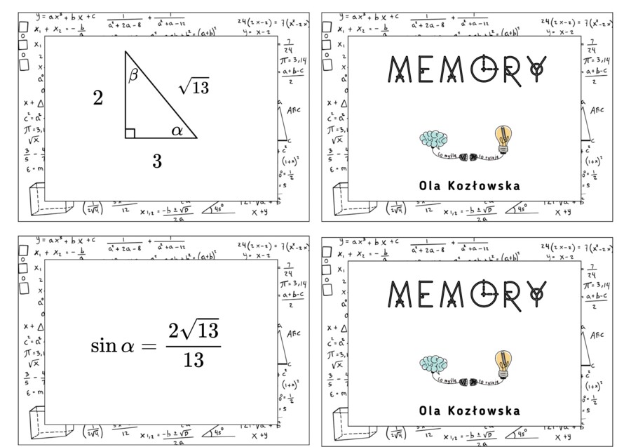 Memory funkcje trygonometryczne - trójkąt prostokątny