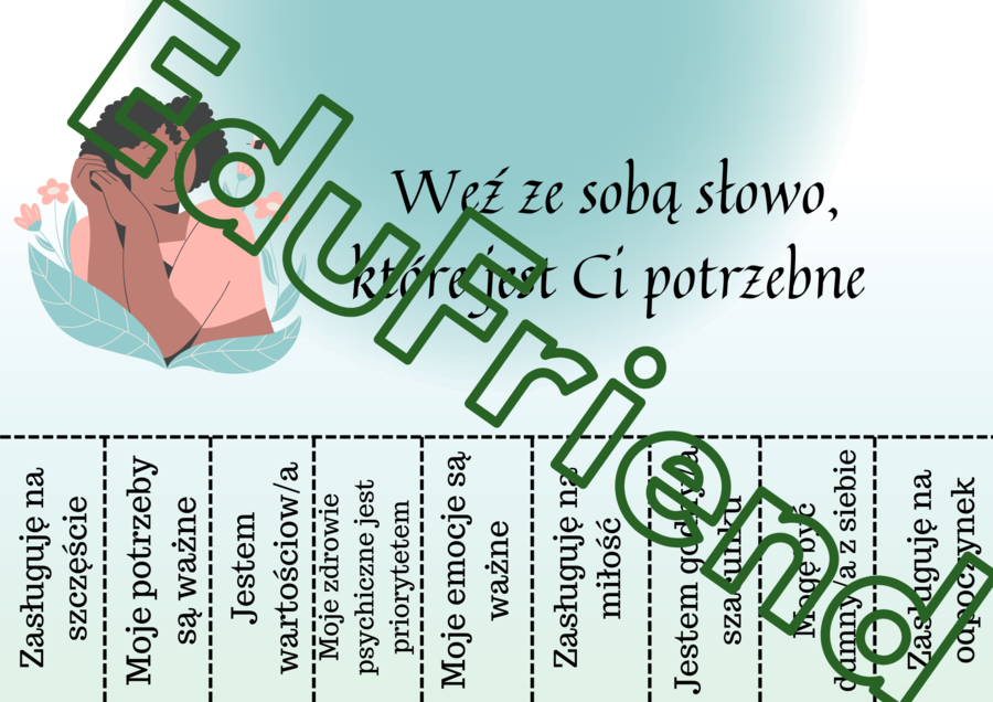 Weź ze sobą słowo, które jest Ci potrzebne- SELFCARE- 21 kart A4- odrywanki- całolroczne