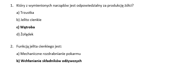 Test- układ pokarmowy i odżywianie człowieka