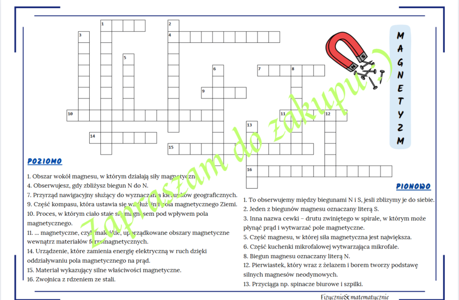 KRZYŻÓWKA - magnetyzm.