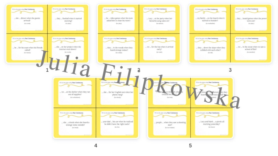 Past Continuous/ Karty do mówienia/ Mówienie/ Speaking/ Zestaw/ Pakiet/ Klasy 4-8/ Klasy 4-6/ Klasy 6-8/ SP/ Warm-up/ Rozgrzewka/ Gramatyka/ Grammar/ Speaking cards grammar/ Grammar cards/ E8