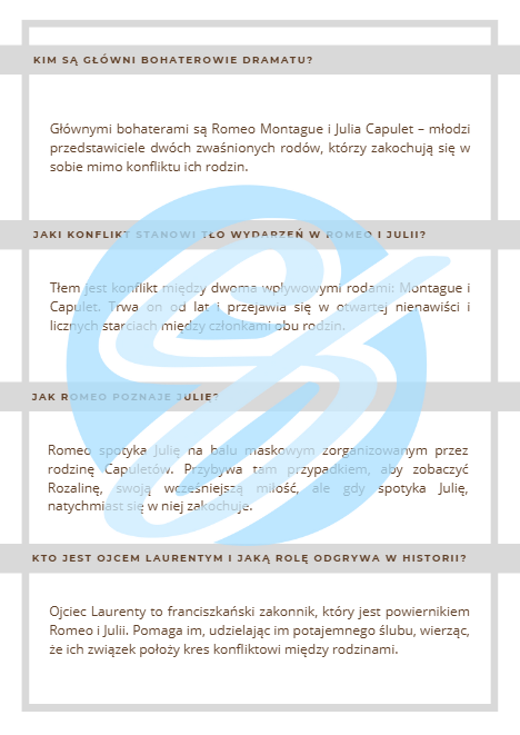 Romeo i Julia – Pytania i Odpowiedzi do Lektury